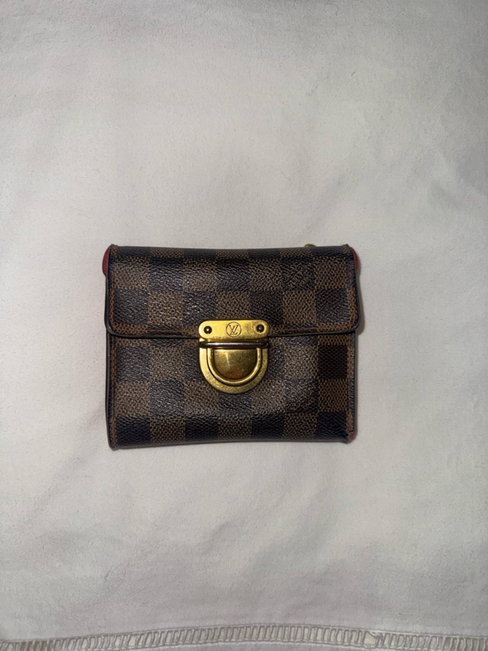 Louis Vuitton Brown Damier Canvas Wallet with Gold Hardware